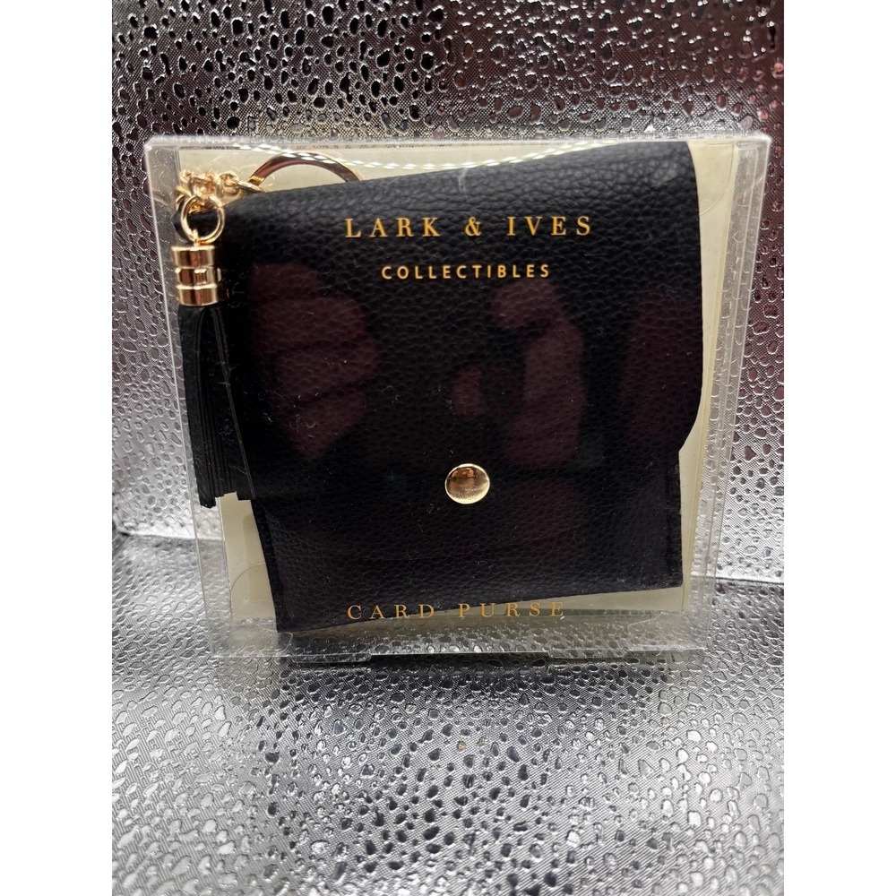 Lark & Ives Black Grained Leather Card Purse - Keychain Wallet with Tassel NEW